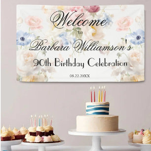 Elegante gemalte Rosen-Blumen 90. Geburtstagsbegrü Banner