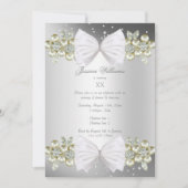 Elegante Gems & Bow Silver Geburtstag Einladung (Vorderseite)