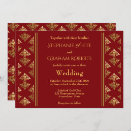 Elegante Gemusterte Hochzeit in Red and Gold Damas Einladung