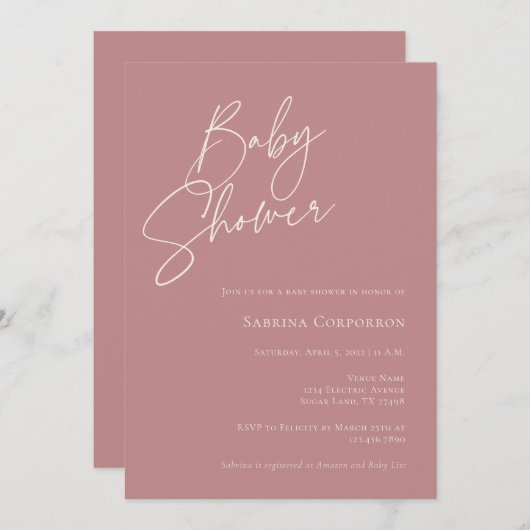 Elegante Gender Neutral Fall Baby Dusche | ROSE Einladung (Vorne/Hinten)