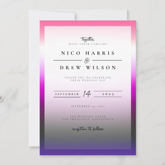 Elegante Genderfluid Pride Wedding Einladung (Vorderseite)