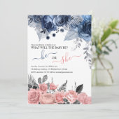 Elegante Genderoffenbarung | Blau und Rosa Einladung (Stehend Vorderseite)