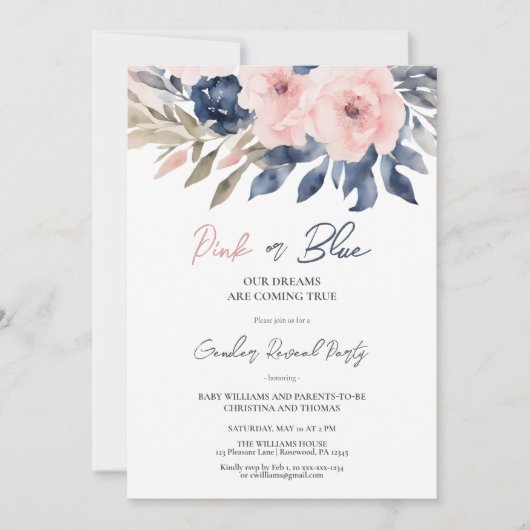 Elegante Genderoffenbarung Einladung (Vorderseite)