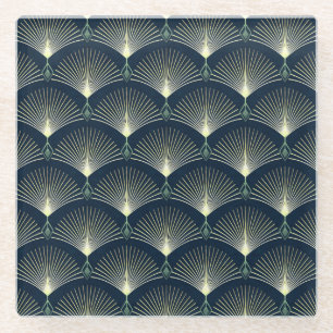 Elegante Geometrie: Blue Art Deco. Glasuntersetzer