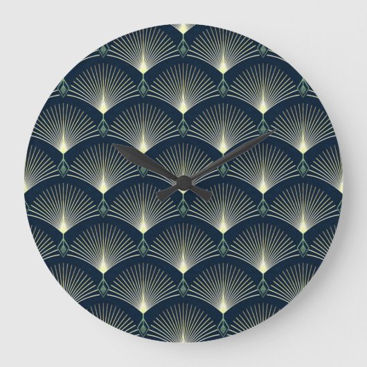 Elegante Geometrie: Blue Art Deco. Große Wanduhr (Vorderseite)