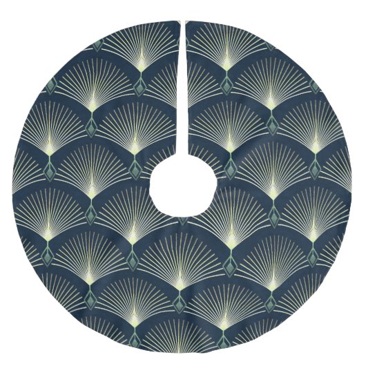 Elegante Geometrie: Blue Art Deco. Polyester Weihnachtsbaumdecke (Vorderseite)