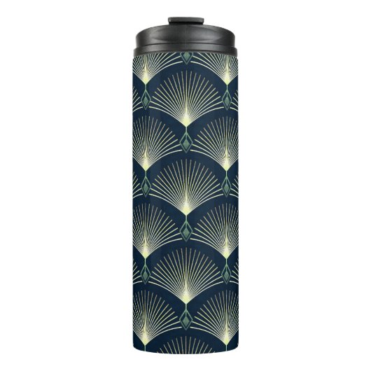 Elegante Geometrie: Blue Art Deco. Thermosbecher (Vorderseite)