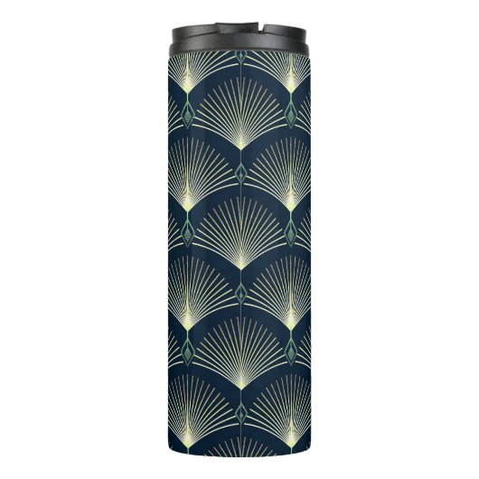 Elegante Geometrie: Blue Art Deco. Thermosbecher (Rückseite)