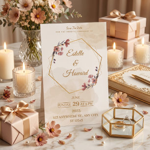 Elegante geometrische Blumen-Save-the-Date-Karte Dankeskarte
