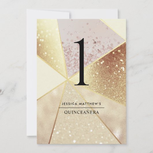 Elegante geometrische Champagner-Tischnummer (Vorderseite)