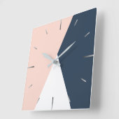 Elegante geometrische Dreiecke aus Rosa und Marine Quadratische Wanduhr (Winkel)