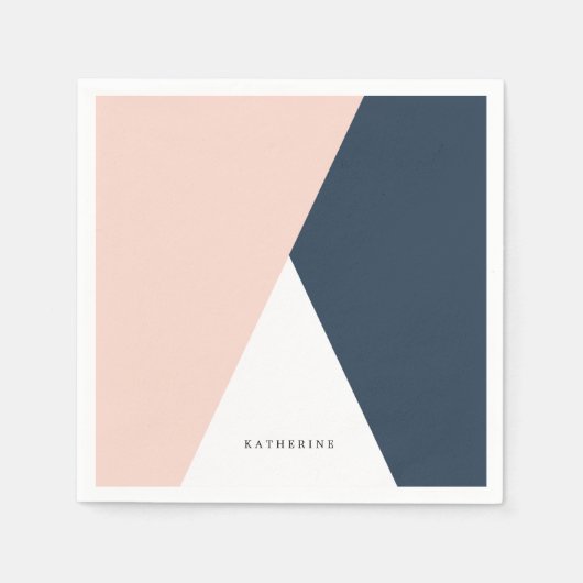 Elegante geometrische Dreiecke aus Rosa und Marine Serviette (Vorderseite)