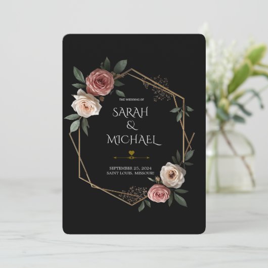 Elegante geometrische Hochzeitskarte Einladung (Stehend Vorderseite)