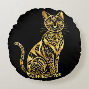 Elegante geometrische Katze-Illustration in Golden Rundes Kissen
