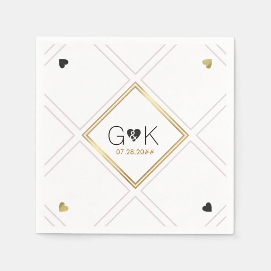 elegante geometrische Linien mit Monogramm . Hochz Serviette (Vorderseite)