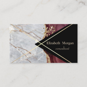Elegante geometrische Marmor Burgunderrot Gold Str Visitenkarte
