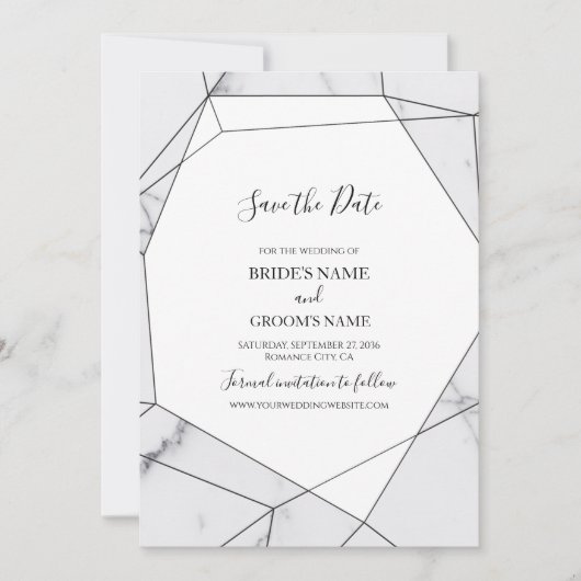 Elegante geometrische Marmorhochzeit Save The Date (Vorderseite)