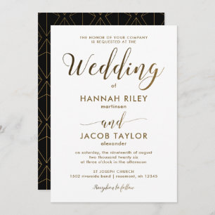 Elegante geometrische Print Black and Gold Wedding Einladung