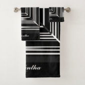 Elegante geometrische Quadrate mit Schwarz-weißen Badhandtuch Set (Insitu)