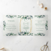 Elegante geometrische Rahmen-Blätter | Hochzeit vo Dreifach Gefaltete Einladung (Innenseite)