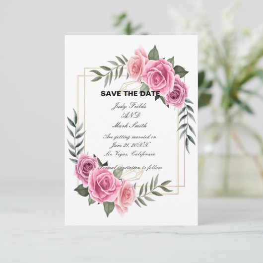 Elegante geometrische rosa Save the Date Karte (Stehend Vorderseite)