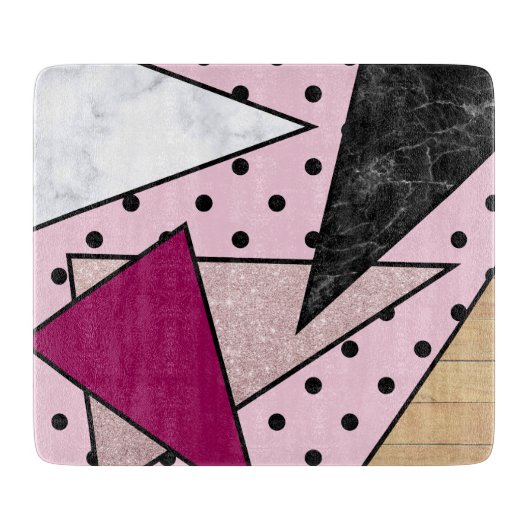 Elegante geometrische Rose Gold Glitzer Marmorholz Schneidebrett (Vorderseite)