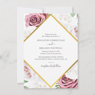 Elegante geometrische Rose Hochzeit der Goldenen B Einladung