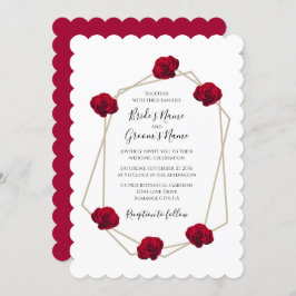 Elegante geometrische Rote Rose Hochzeitseinladung Einladung