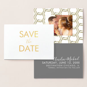 Elegante geometrische Save the Date-Fotokarte Folienkarte