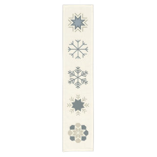 Elegante geometrische Schneeflocken-Symbole Kurzer Tischläufer