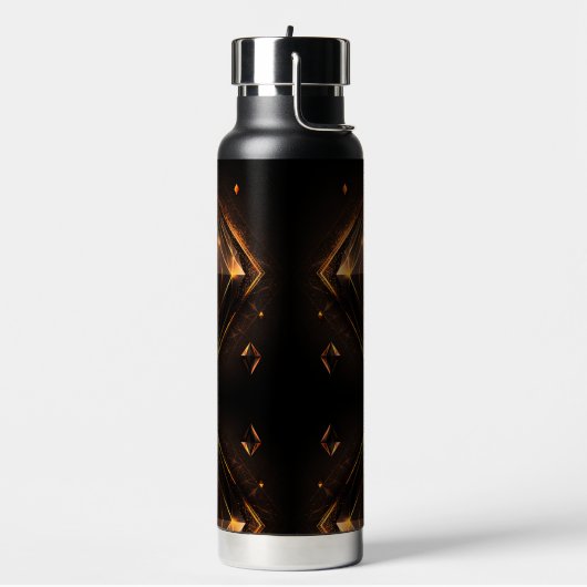Elegante geometrische schwarze goldene Kunst Trinkflasche (Links)
