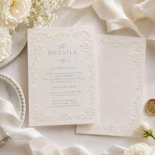 Elegante geprägte florale Hochzeitsdetails Begleitkarte