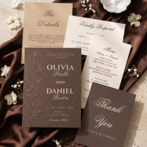 Elegante geprägte florale mocha-braune Hochzeit