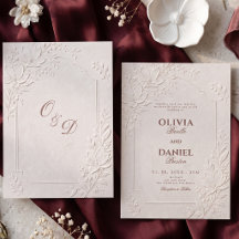 Elegante geprägte florale neutrale Monogramm-Hochz
