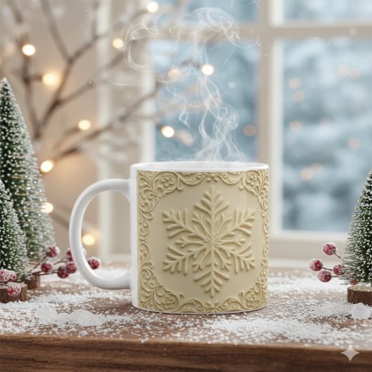 Elegante geprägte Schneeflocken-Feiertagskunst Kaffeetasse