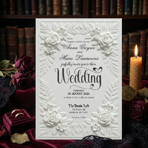 Elegante geprägte weiße Blumenhochzeit Einladung
