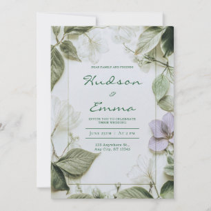 Elegante gepresste Blumen Grünrustikale Hochzeit Einladung