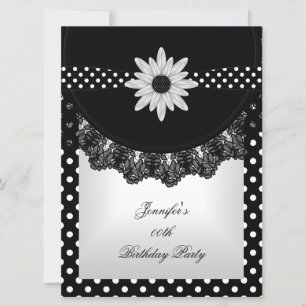 Elegante gepunktete Schwarz Weiß Spitze Blume Einladung