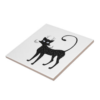 Elegante gepunktete schwarze Katze Fliese
