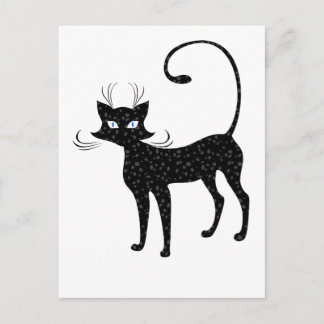 Elegante Gepunktete Schwarze Katze Postkarte