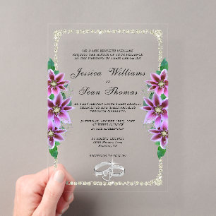 Elegante gerahmte, diamantene Ringe & Clematis-Hoc Acryleinladungen