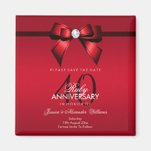 Elegante Geschenkschleife & Band 40. Hochzeitstag Magnet