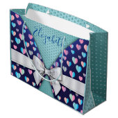 Elegante Geschenktasche mit Bow- und Herzklammern Große Geschenktüte (Rückseite Schrägansicht)