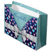 Elegante Geschenktasche mit Bow- und Herzklammern Große Geschenktüte (Vorderseite Schrägansicht)