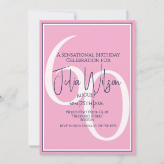 Elegante geschichtete Schrift Rosa 60. Geburtstag Einladung