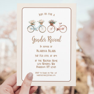 Elegante Geschlechtsenthüllung mit Vintage-Fahrrad Einladung