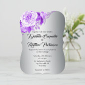 Elegante geschwungene Lila Rose Silberhochzeit Einladung (Stehend Vorderseite)