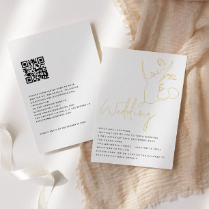 Elegante Gesichts-Linienkunst QR Hochzeit Echt-Fol Folieneinladung