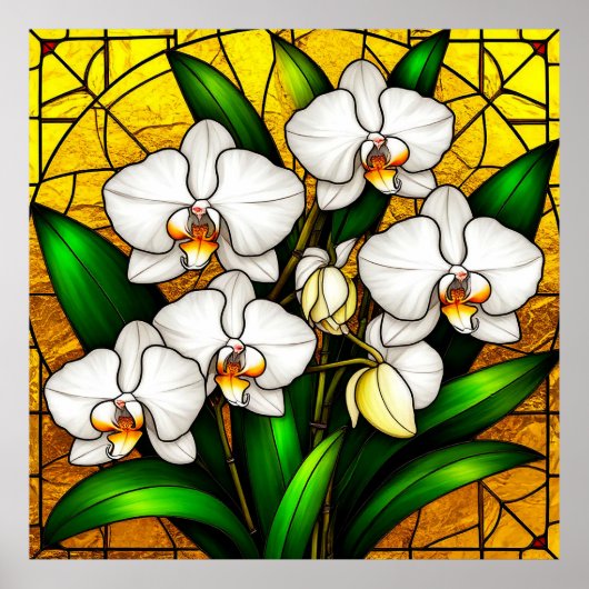 Elegante gestanzte Glas Weiße Orchideen Poster (Vorne)