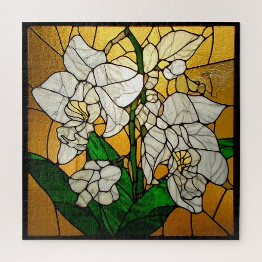Elegante gestanzte Glas Weiße Orchideen Puzzle (Vertikal)